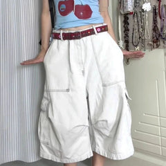 Y2K White Wide Leg Cargo Jorts