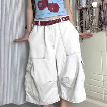 Y2K White Wide Leg Cargo Jorts
