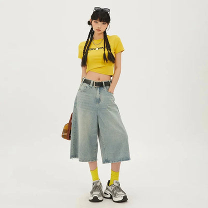 Y2K Wide Leg Denim Shorts Jorts