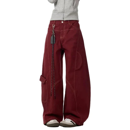 Y2K Wine Red Vintage High Waisted Baggy Barrel Jeans