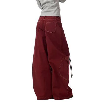 Y2K Wine Red Vintage High Waisted Baggy Barrel Jeans
