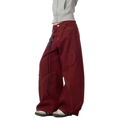 Y2K Wine Red Vintage High Waisted Baggy Barrel Jeans