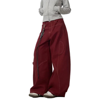 Y2K Wine Red Vintage High Waisted Baggy Barrel Jeans