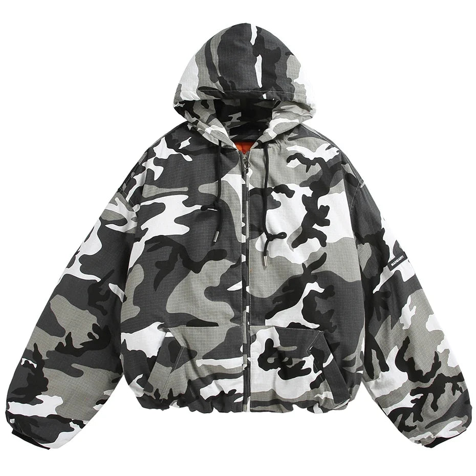 Y2K Winter Camo Hooded Jacket Coat