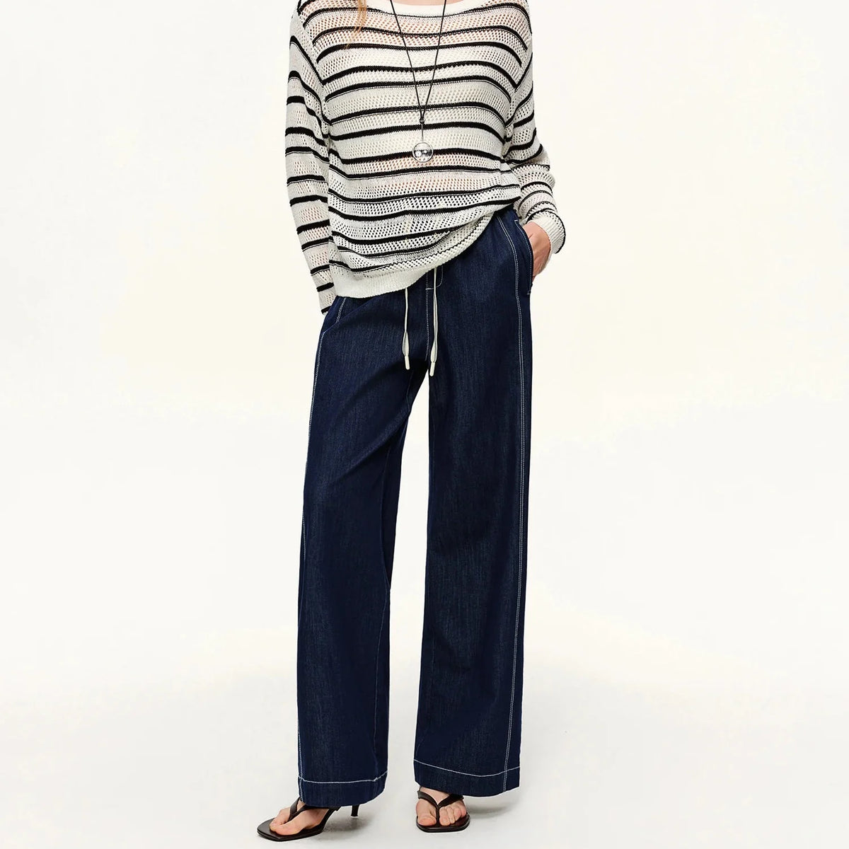 Y2K Womens Contrast Topstitching Straight Leg Jeans