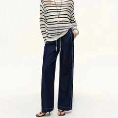 Y2K Womens Contrast Topstitching Straight Leg Jeans