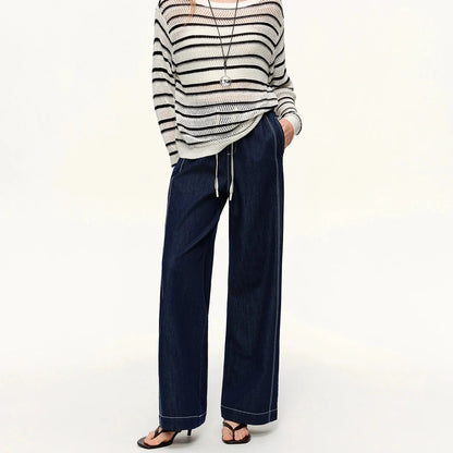 Y2K Womens Contrast Topstitching Straight Leg Jeans