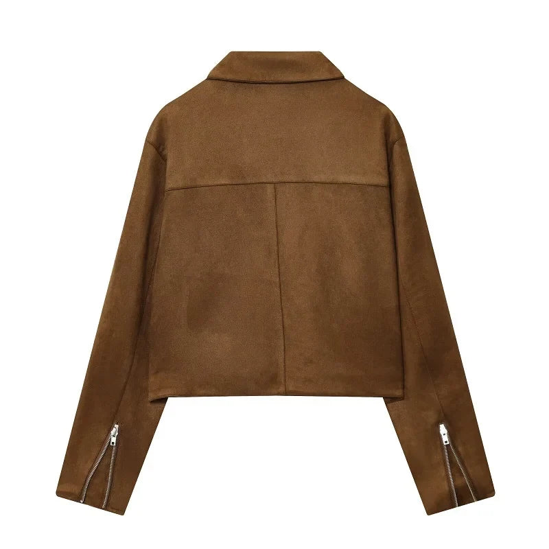 Y2K Womens Zip Up Faux Leather Bomber Jacket