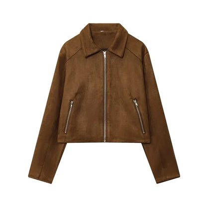 Y2K Womens Zip Up Faux Leather Bomber Jacket