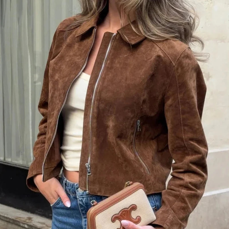 Y2K Womens Zip Up Faux Leather Bomber Jacket