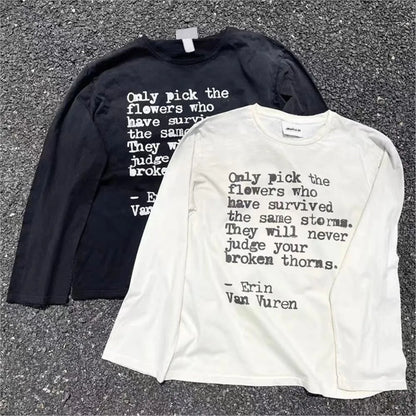 Y2K Words Of Wisdom Long Sleeve Graphic Top T Shirts