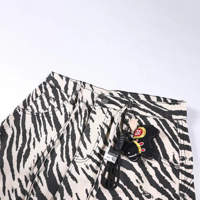 Y2K Zebra Striped Graphic Jeans