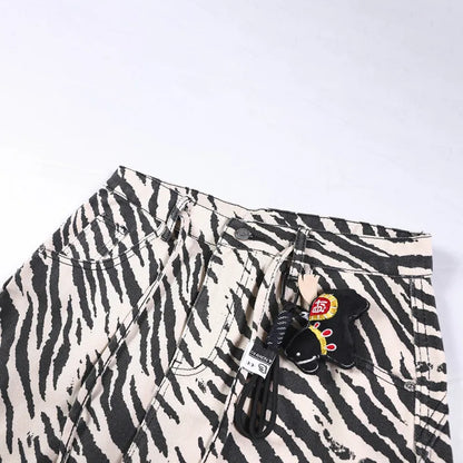 Y2K Zebra Striped Graphic Jeans