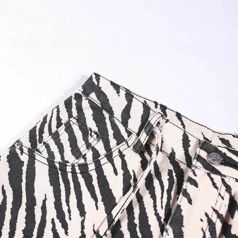 Y2K Zebra Striped Graphic Jeans