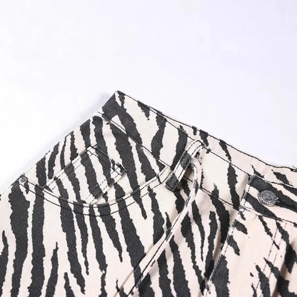 Y2K Zebra Striped Graphic Jeans