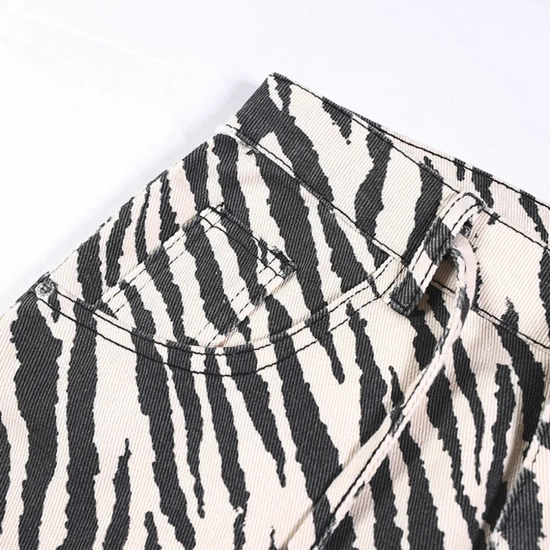 Y2K Zebra Striped Graphic Jeans