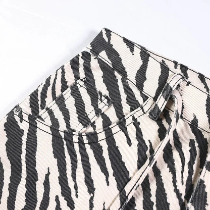 Y2K Zebra Striped Graphic Jeans