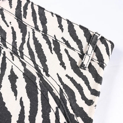 Y2K Zebra Striped Graphic Jeans
