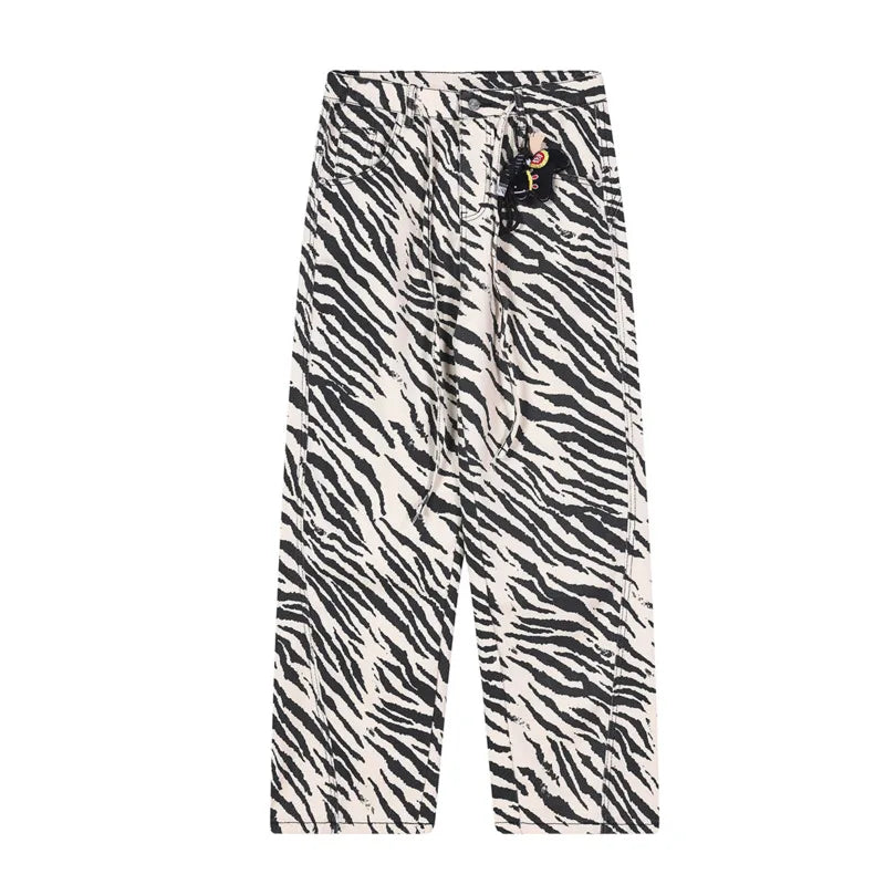 Y2K Zebra Striped Graphic Jeans