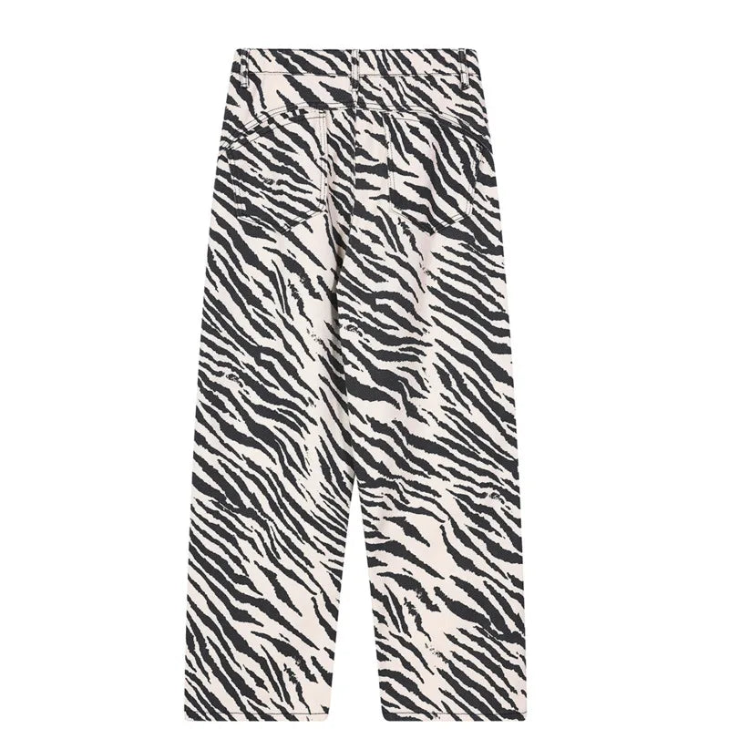 Y2K Zebra Striped Graphic Jeans