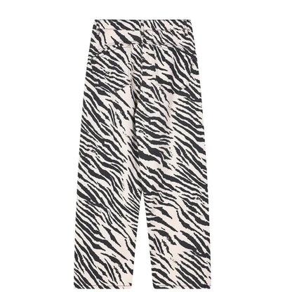 Y2K Zebra Striped Graphic Jeans