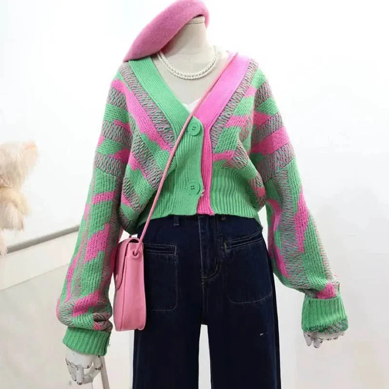 Y2K Zerbra Block Long Sleeve Cardigan
