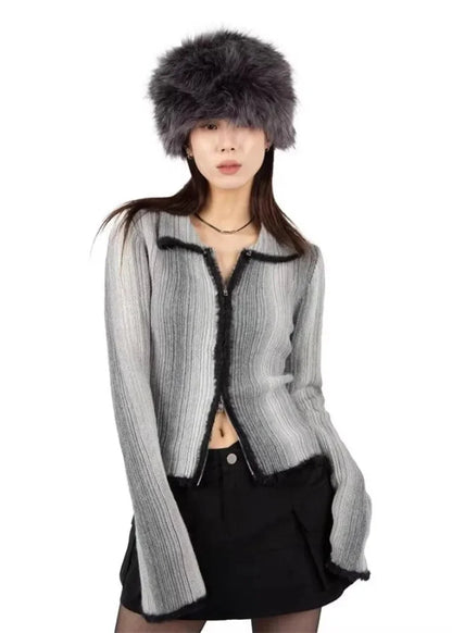 Y2K Zip Up Gradient Cardigan Sweater