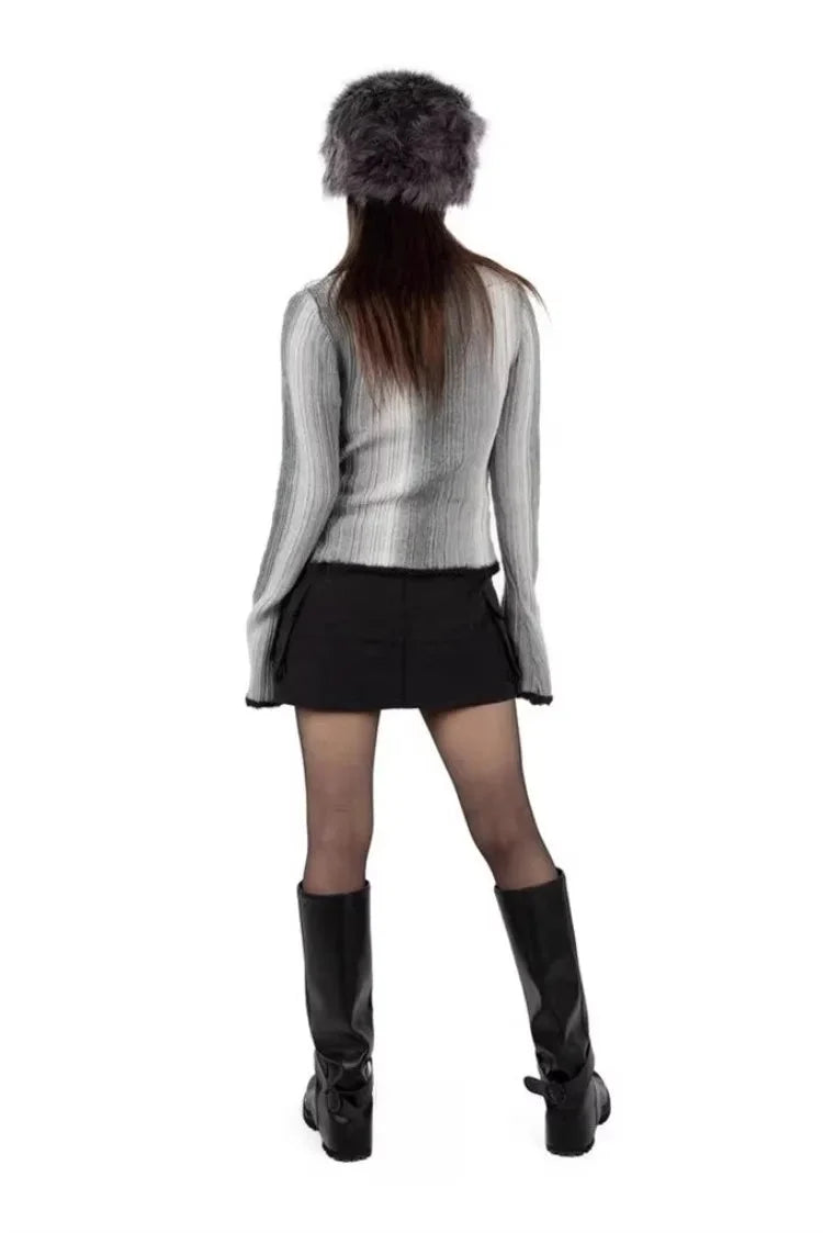 Y2K Zip Up Gradient Cardigan Sweater