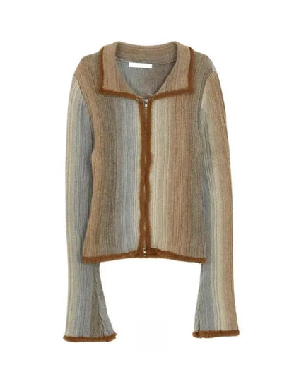 Y2K Zip Up Gradient Cardigan Sweater