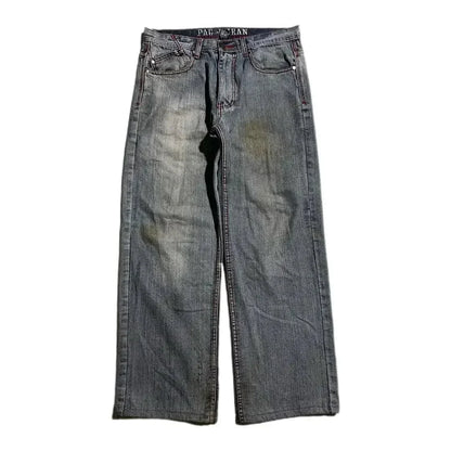 Y2k Grunge Skull Embroidery Mid Rise Jeans