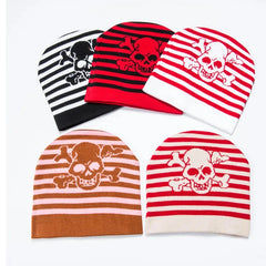 Y2k Striped Skull Beanie