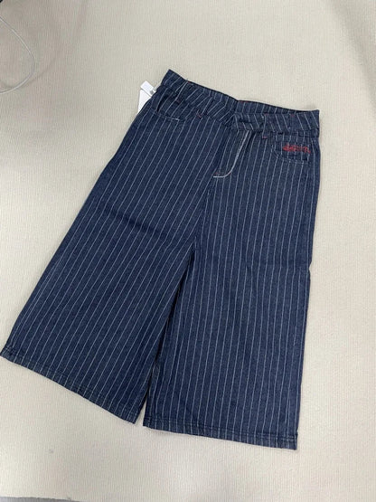 Y2k Womens Blue Long Striped Denim Shorts Jorts