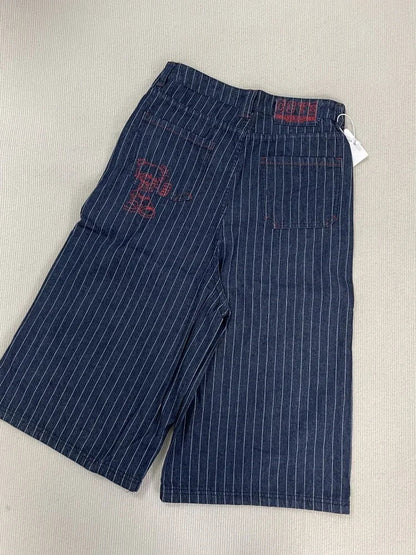 Y2k Womens Blue Long Striped Denim Shorts Jorts